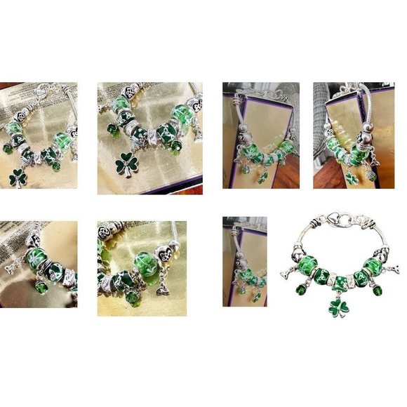 St Patrick's Day Shamrock Charm Bracelet Beaded Top Hat Celtic Knot Crys… - Picture 11 of 12